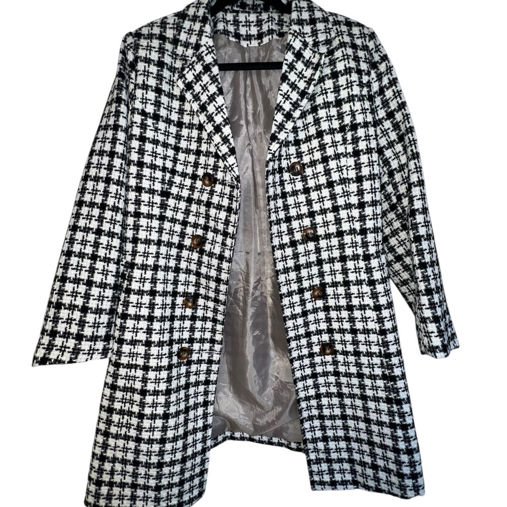 SHEIN Black and White Checkered Pea Coat